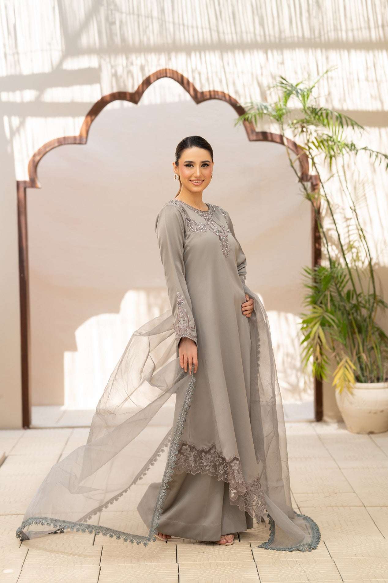 NF-6457 Grey Silk Stitched 2Pc