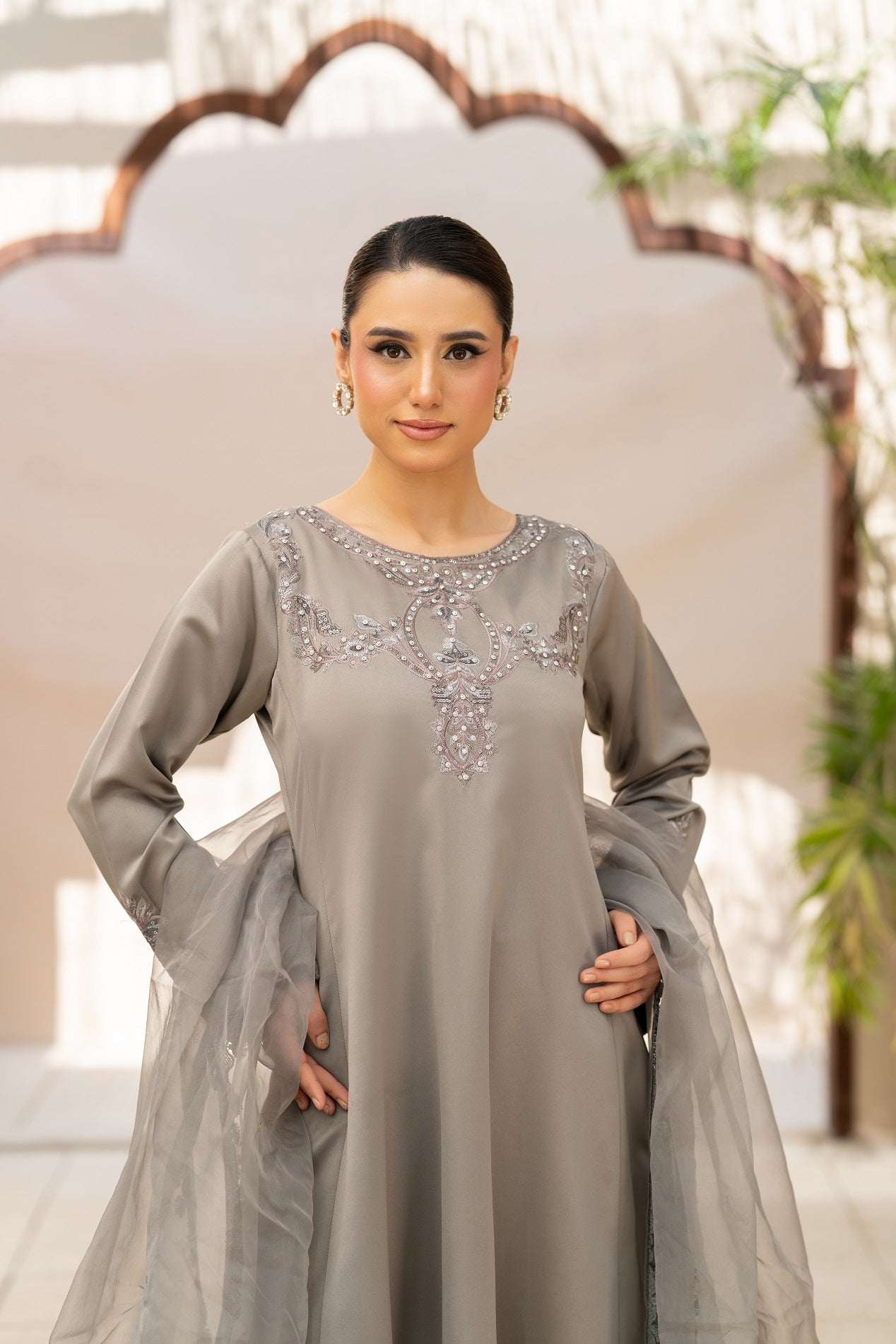 NF-6457 Grey Silk Stitched 2Pc