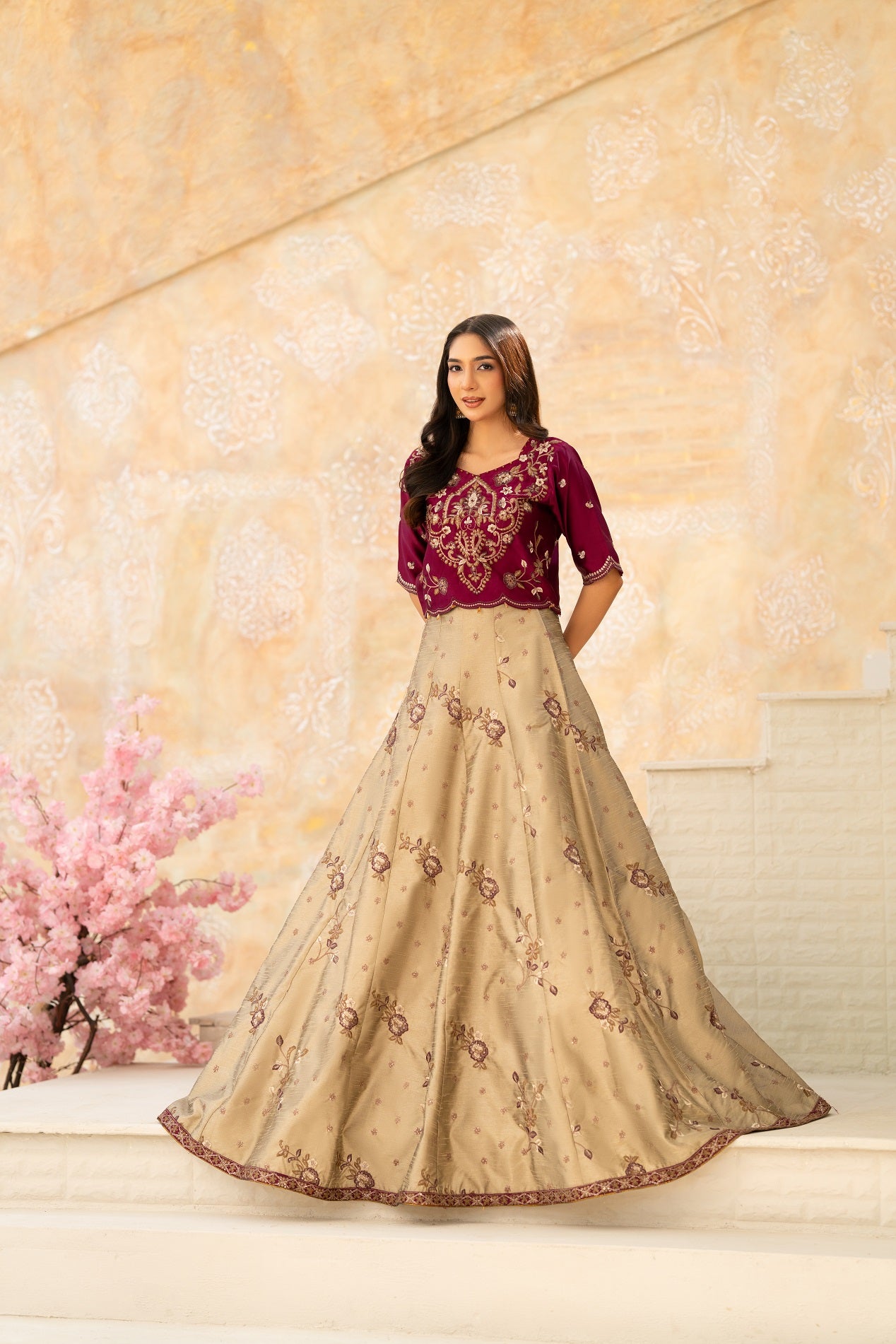 NF-6641 Mahroon Beige  Lehnga Choli