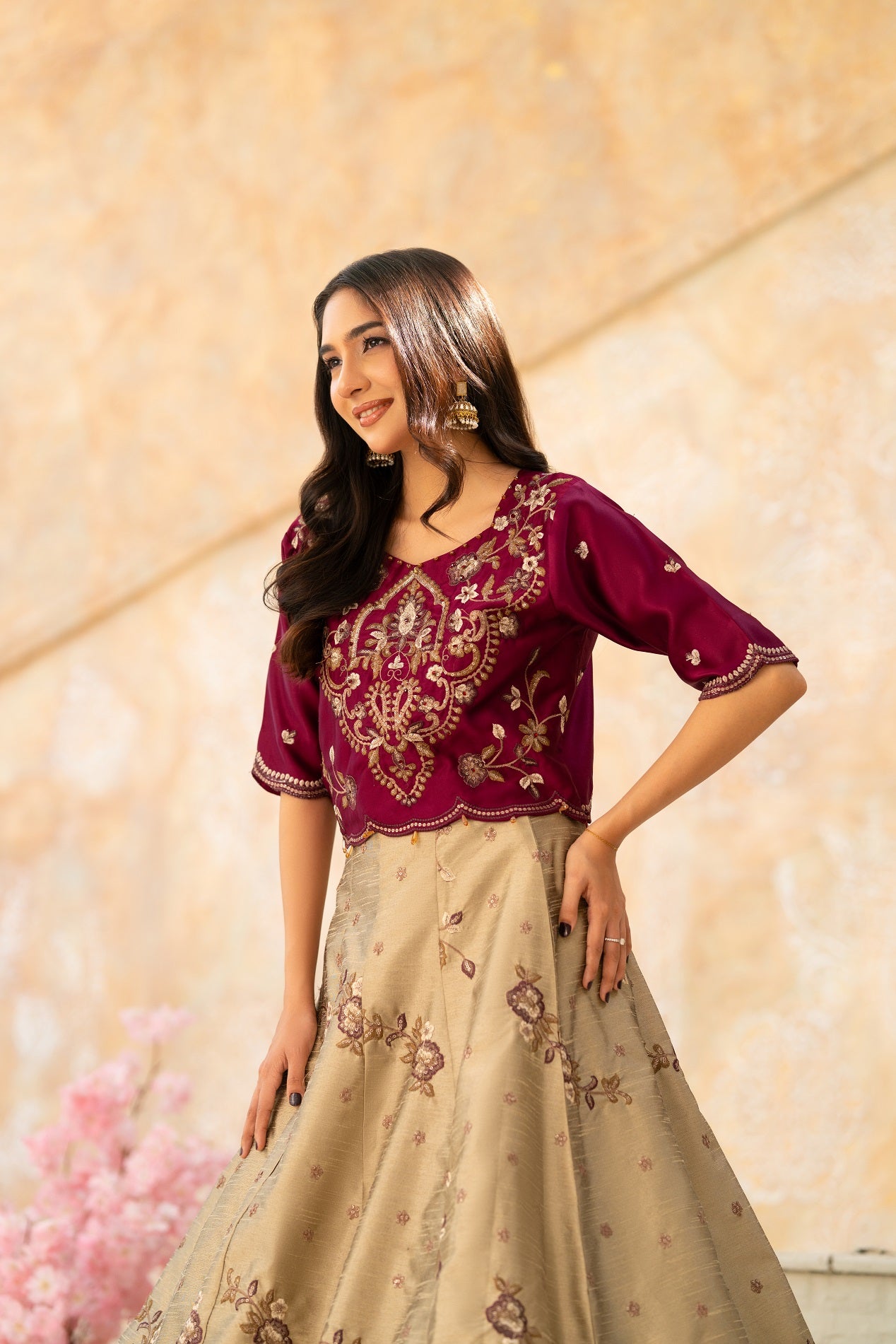 NF-6641 Mahroon Beige  Lehnga Choli