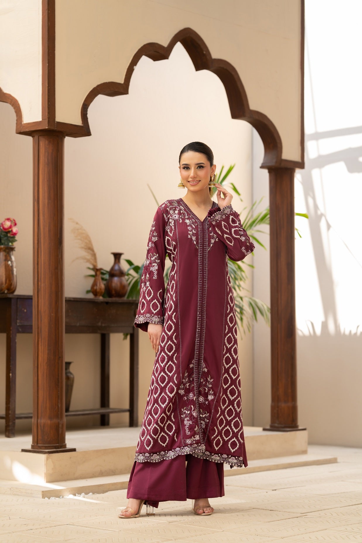 NF-6635 Purple Silk 2Pc Stitched Dress
