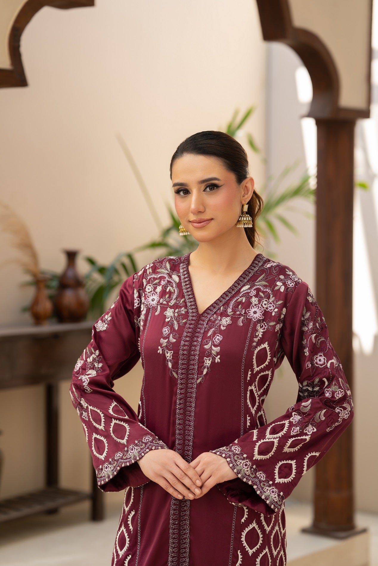NF-6635 Purple Silk 2Pc Stitched Dress