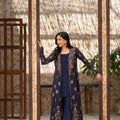 NF-6458 Navy Blue Jacquard Stitched Dress