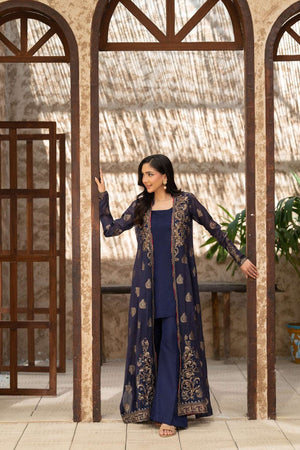 NF-6458 Navy Blue Jacquard Stitched Dress