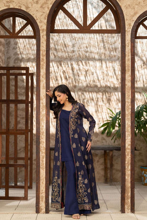 NF-6458 Navy Blue Jacquard Stitched Dress