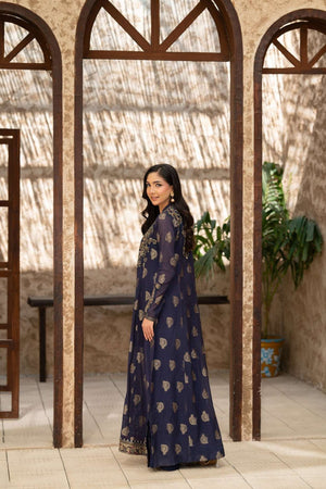 NF-6458 Navy Blue Jacquard Stitched Dress