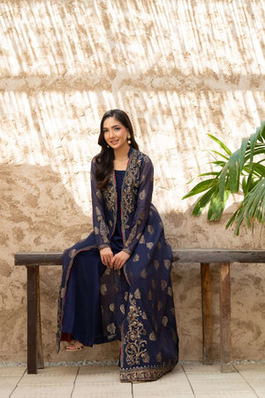 NF-6458 Navy Blue Jacquard Stitched Dress