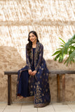 NF-6458 Navy Blue Jacquard Stitched Dress