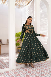 NF-6501 Green Jacquard Stitched Frock