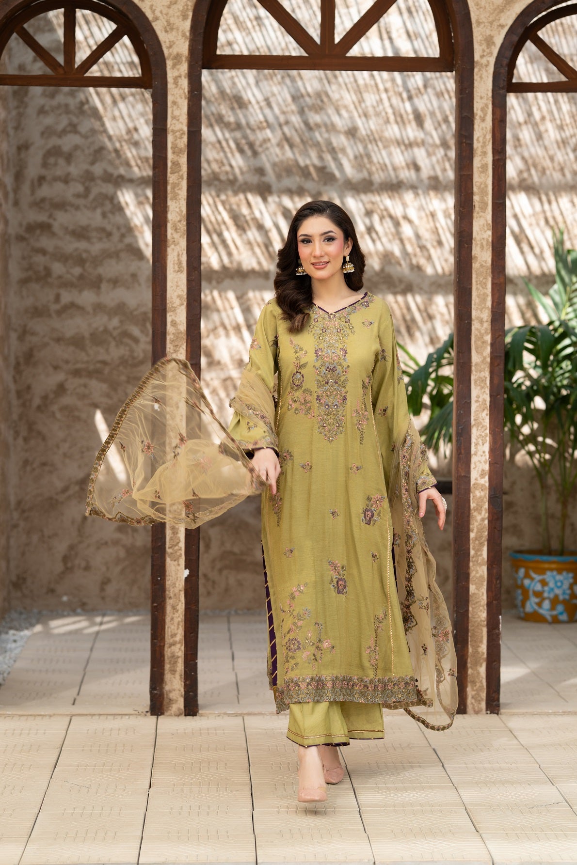 NF-6456 Dhani Cotton Maisori 3pc Stitched Dress