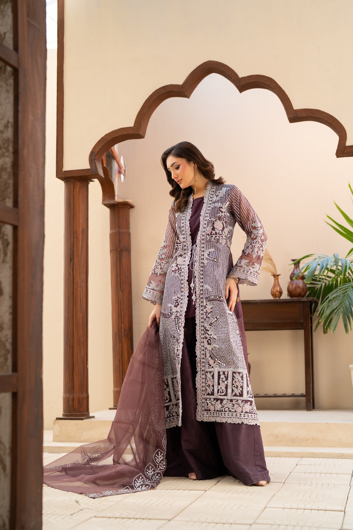 NF-6633 Purple Shimmer Organza 3Pc Stitched