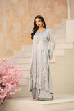 NF-6567 Silver Grey Dull Silk 2Pc Stitched Dress