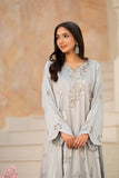 NF-6567 Silver Grey Dull Silk 2Pc Stitched Dress