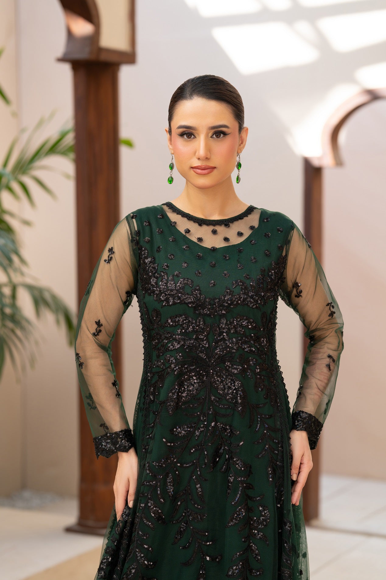 NF-6564 Green net Stitched Shirt
