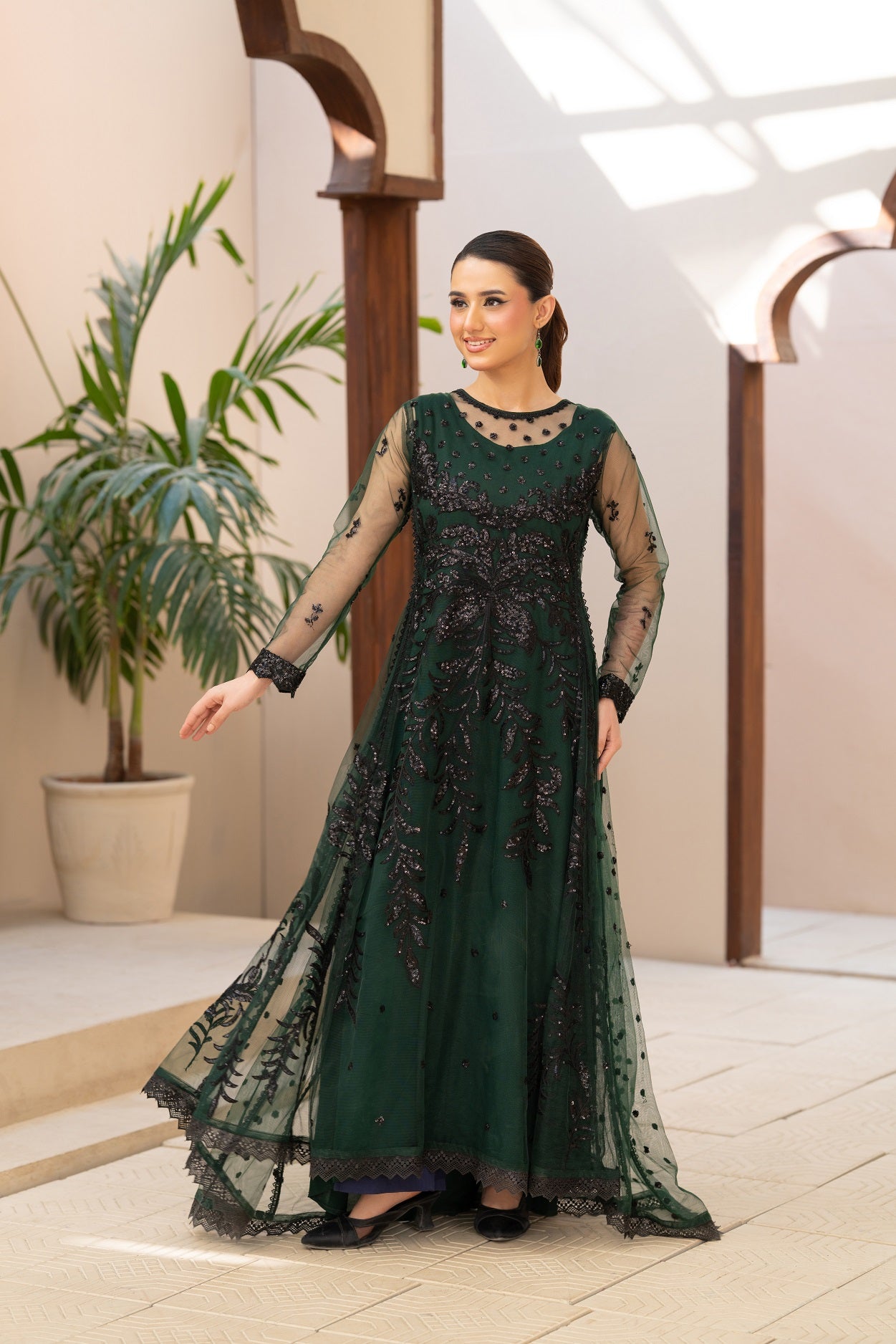NF-6564 Green net Stitched Shirt
