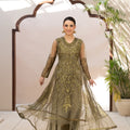 NF-6634 Mehndi Net Stitched Dress