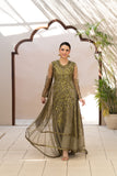 NF-6634 Mehndi Net Stitched Dress
