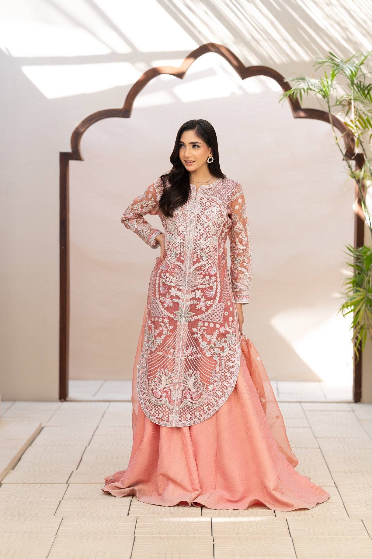 NF-6562 Peach  Shimmer Organza Stitched 2Pc