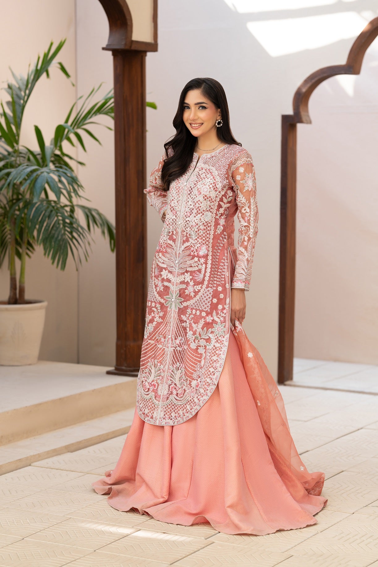 NF-6562 Peach  Shimmer Organza Stitched 2Pc