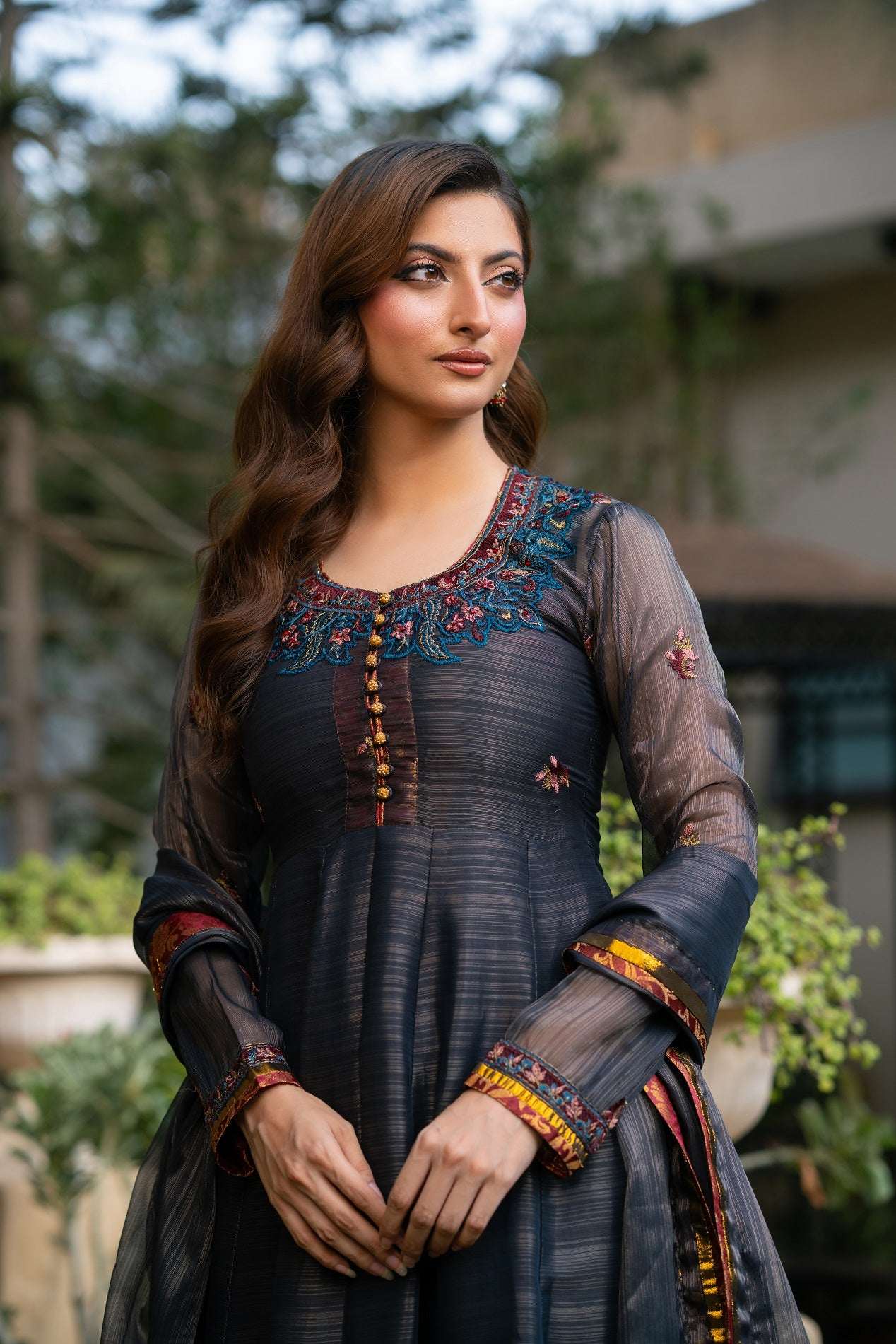 NF-6343 Greyish Blue Masori Stitched Frock