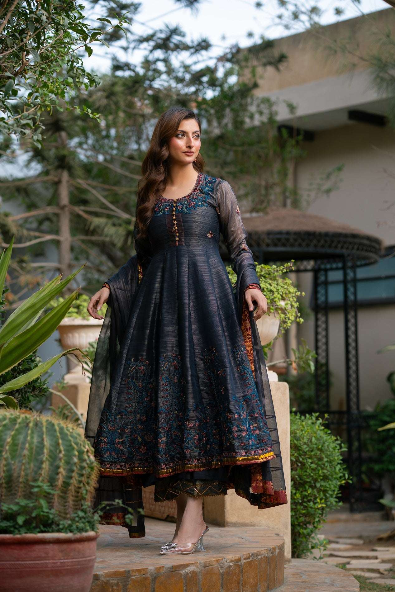 NF-6343 Greyish Blue Masori Stitched Frock