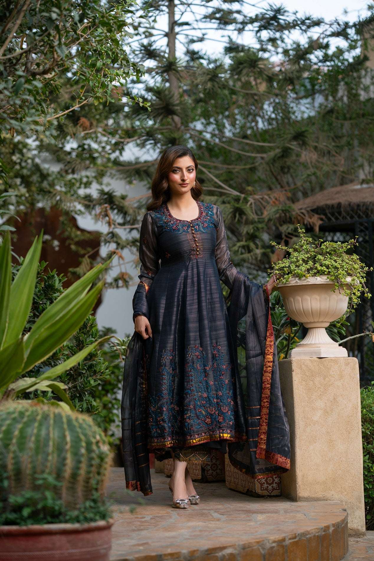 NF-6343 Greyish Blue Masori Stitched Frock