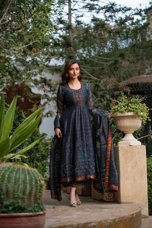 NF-6343 Greyish Blue Masori Stitched Frock