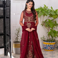 NF-6307 Maroon Net 3pc Stitched Suit