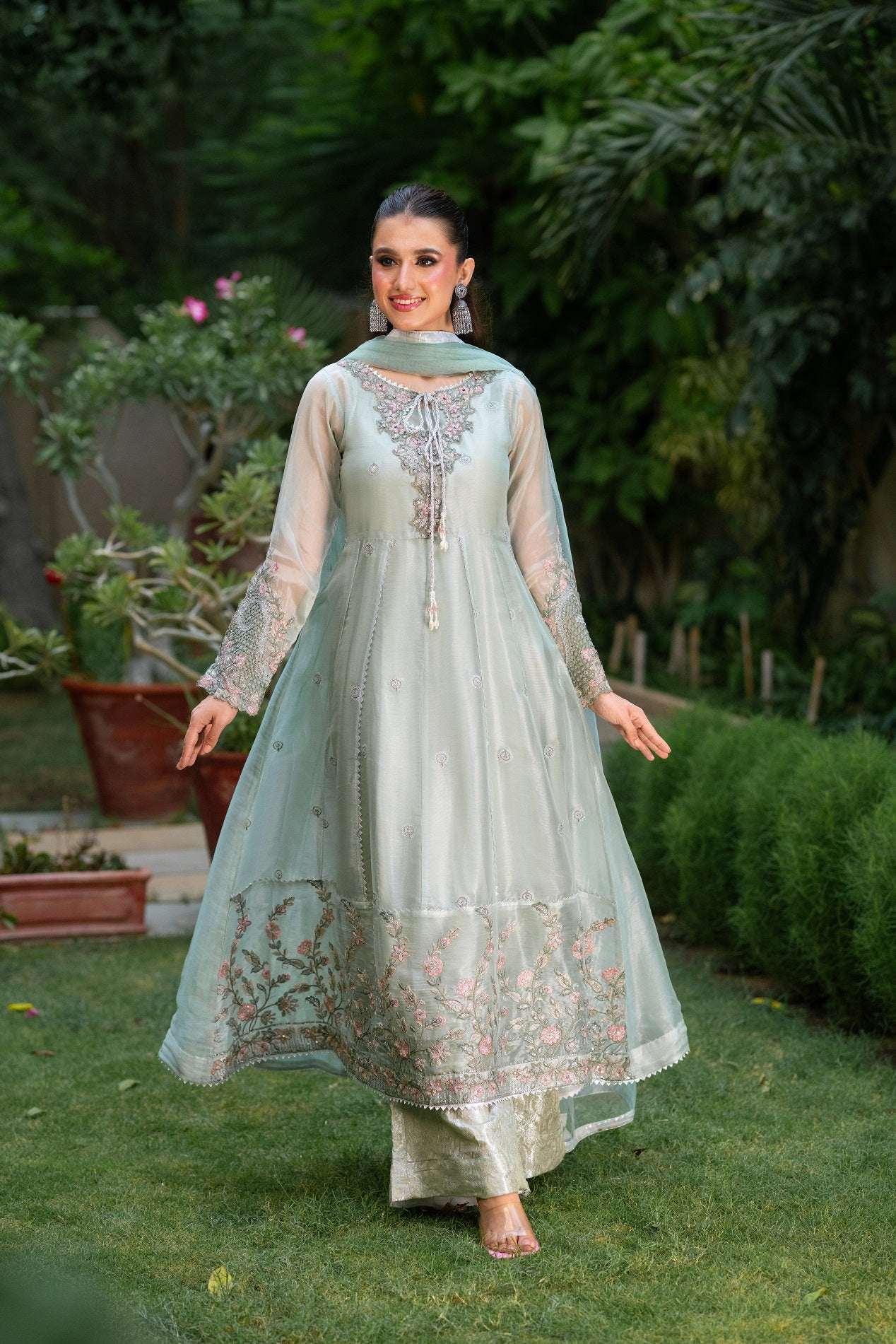 NF-6348 Light Pista Stitched Frock