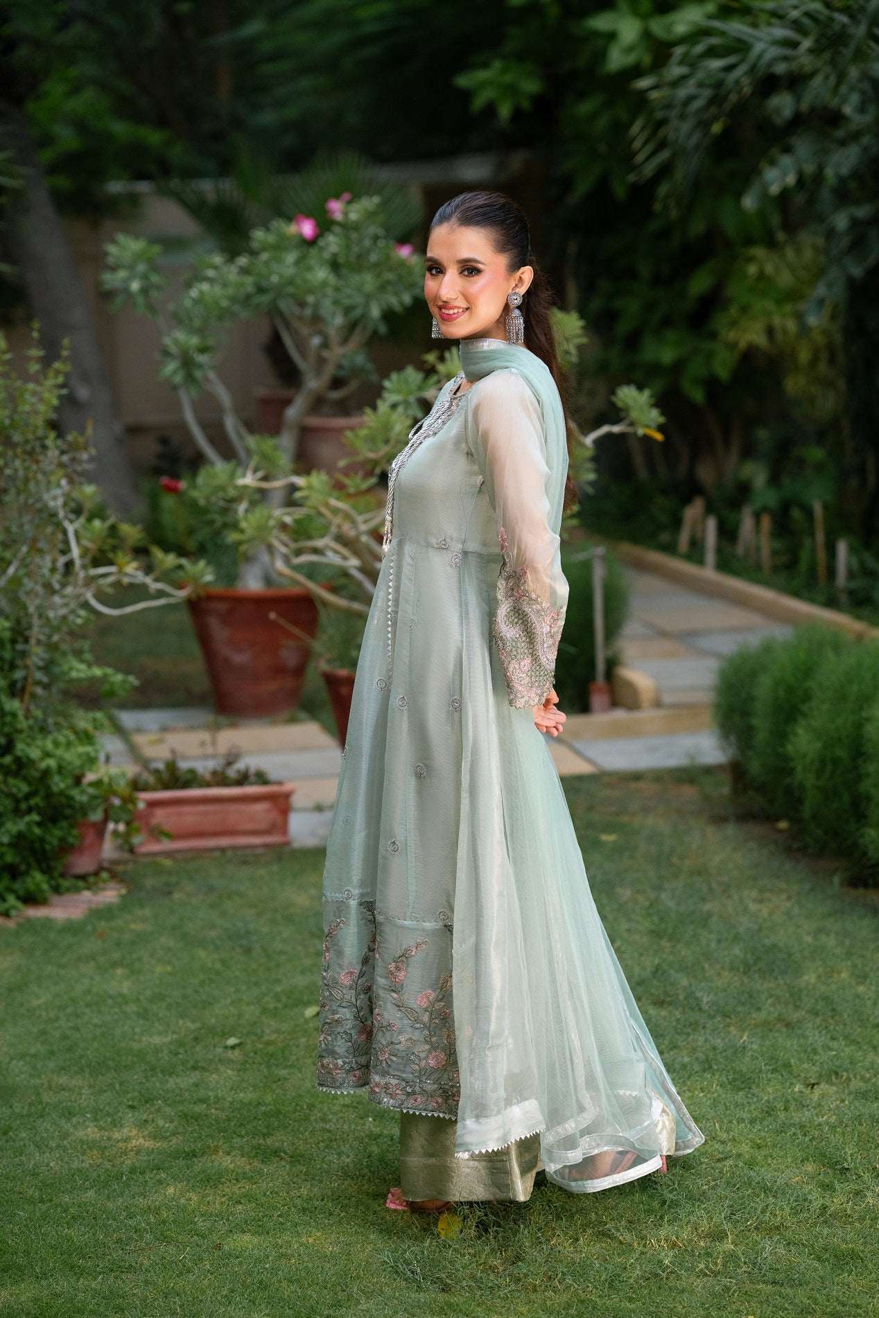 NF-6348 Light Pista Stitched Frock