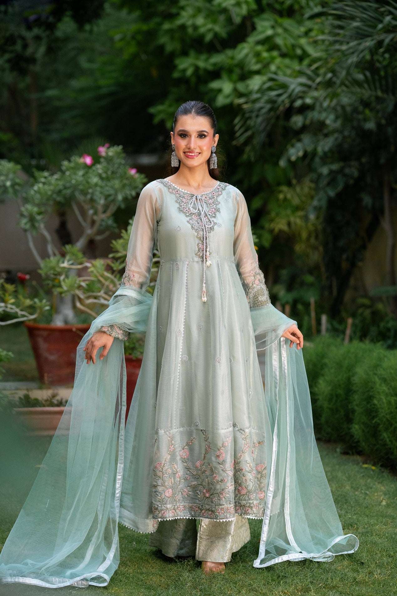 NF-6348 Light Pista Stitched Frock