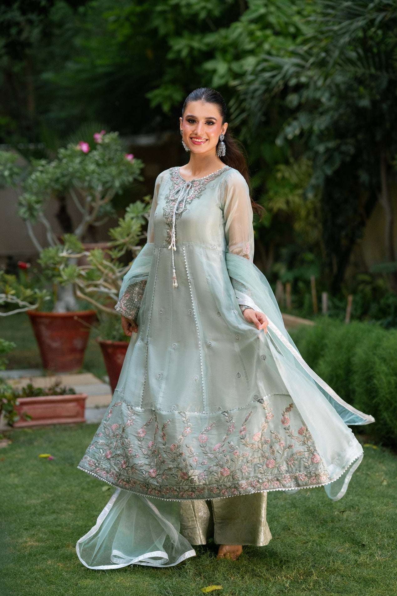 NF-6348 Light Pista Stitched Frock