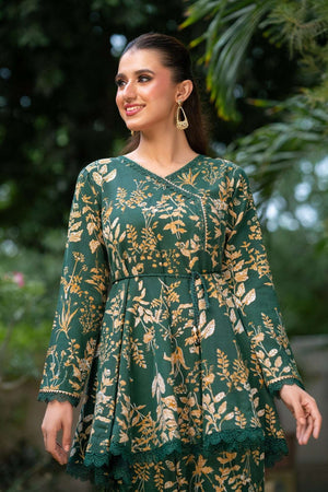 NF-99 Green Beige Printed 2pc Stitched Dress