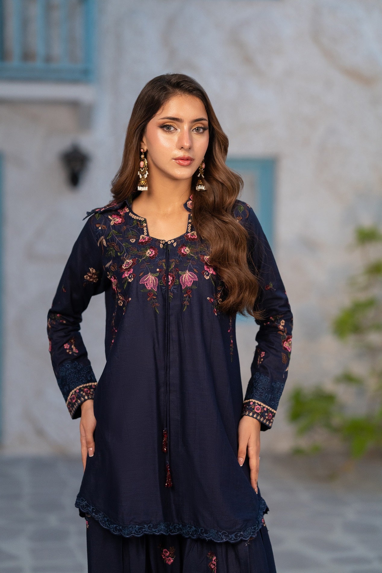 NF-6667 Blue Cotton Stitched 2PC
