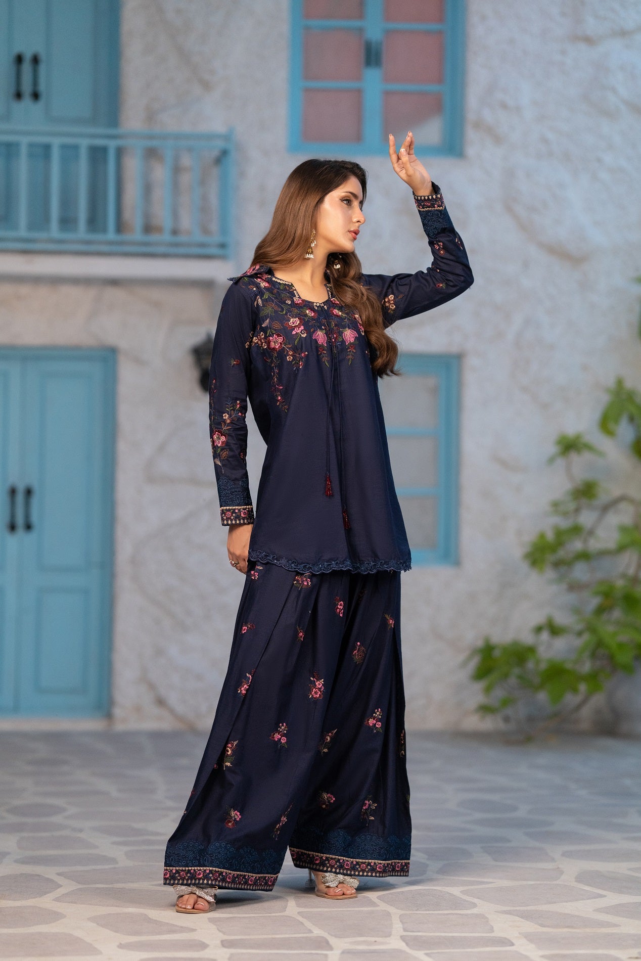 NF-6667 Blue Cotton Stitched 2PC