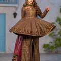 NF-6725 Brown Jacquard 2Pc Stitched  Suit