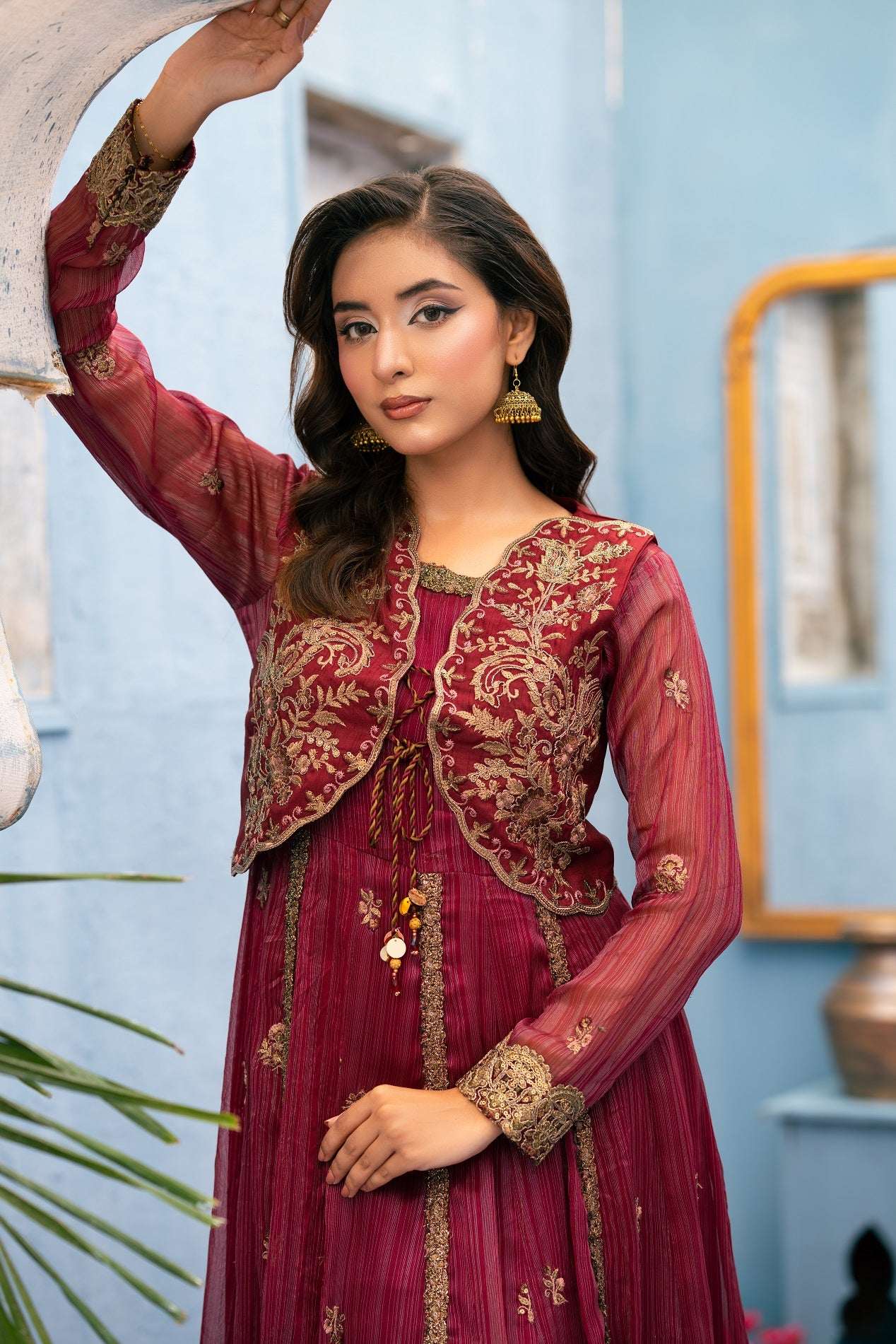 NF-6283 Maroon Maisori Koti Stitched Shirt