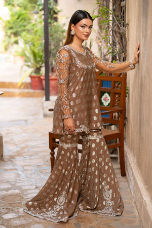 NF-5983 Beige Shirt & Gharara Suit