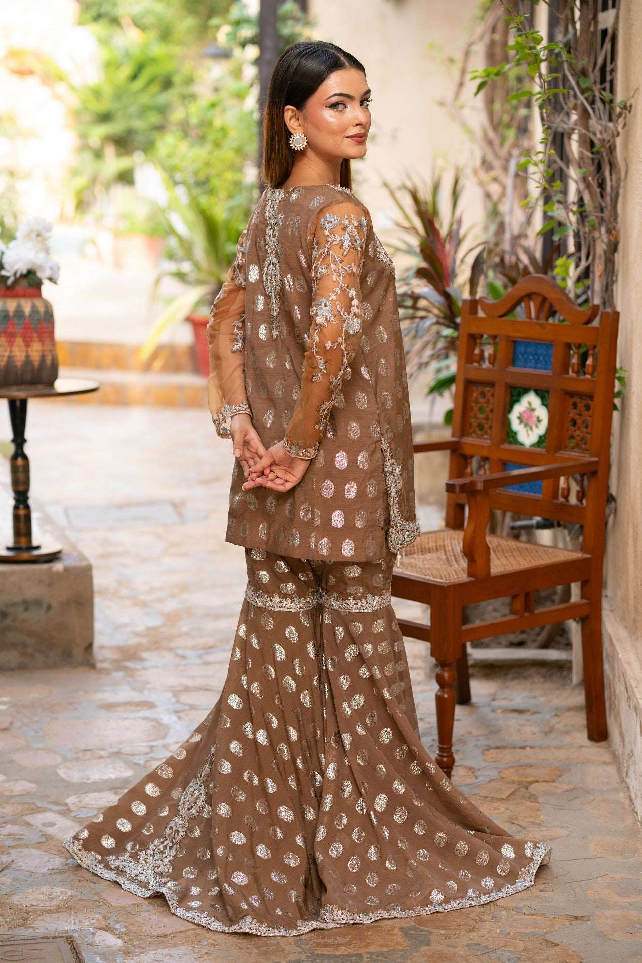 NF-5983 Beige Shirt & Gharara Suit