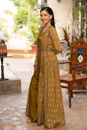 NF-5984 Olive Jacquard Stitched Coat