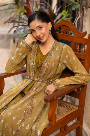 NF-5984 Olive Jacquard Stitched Coat