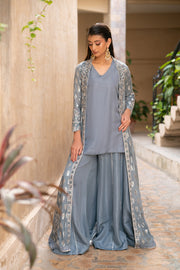 NF-6540 Grey Jacquard Stitched Coat with Inner