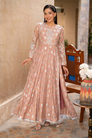 NF-6365 Peach Jacquard Stitched Frock