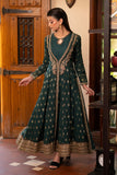NF-6437 Bottle Green Jacquard Stitched Dress