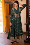 NF-6437 Bottle Green Jacquard Stitched Dress