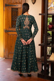 NF-6437 Bottle Green Jacquard Stitched Dress