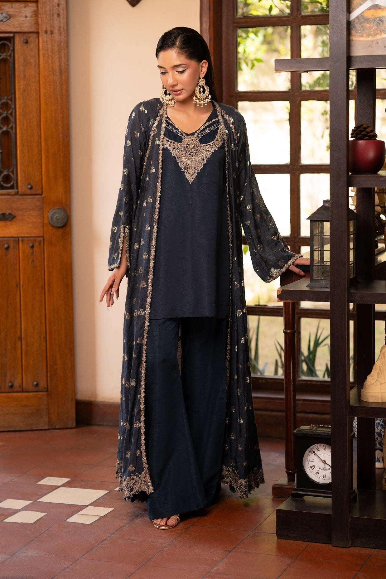 NF-6286 Blue Jacquard Stitched Coat