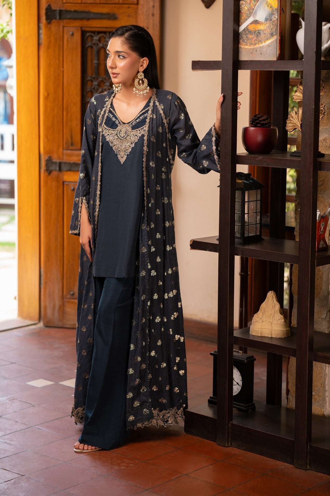 NF-6286 Blue Jacquard Stitched Coat