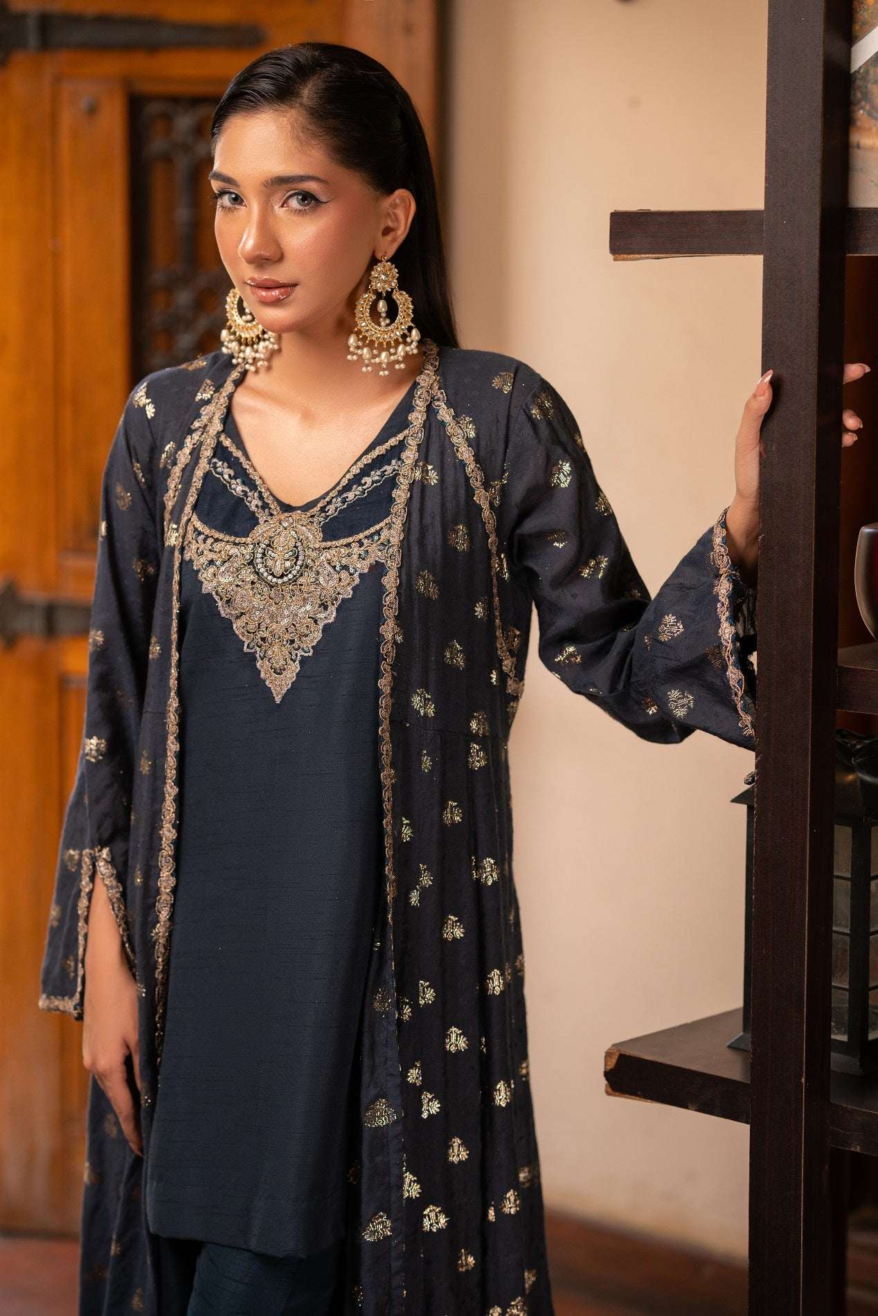 NF-6286 Blue Jacquard Stitched Coat