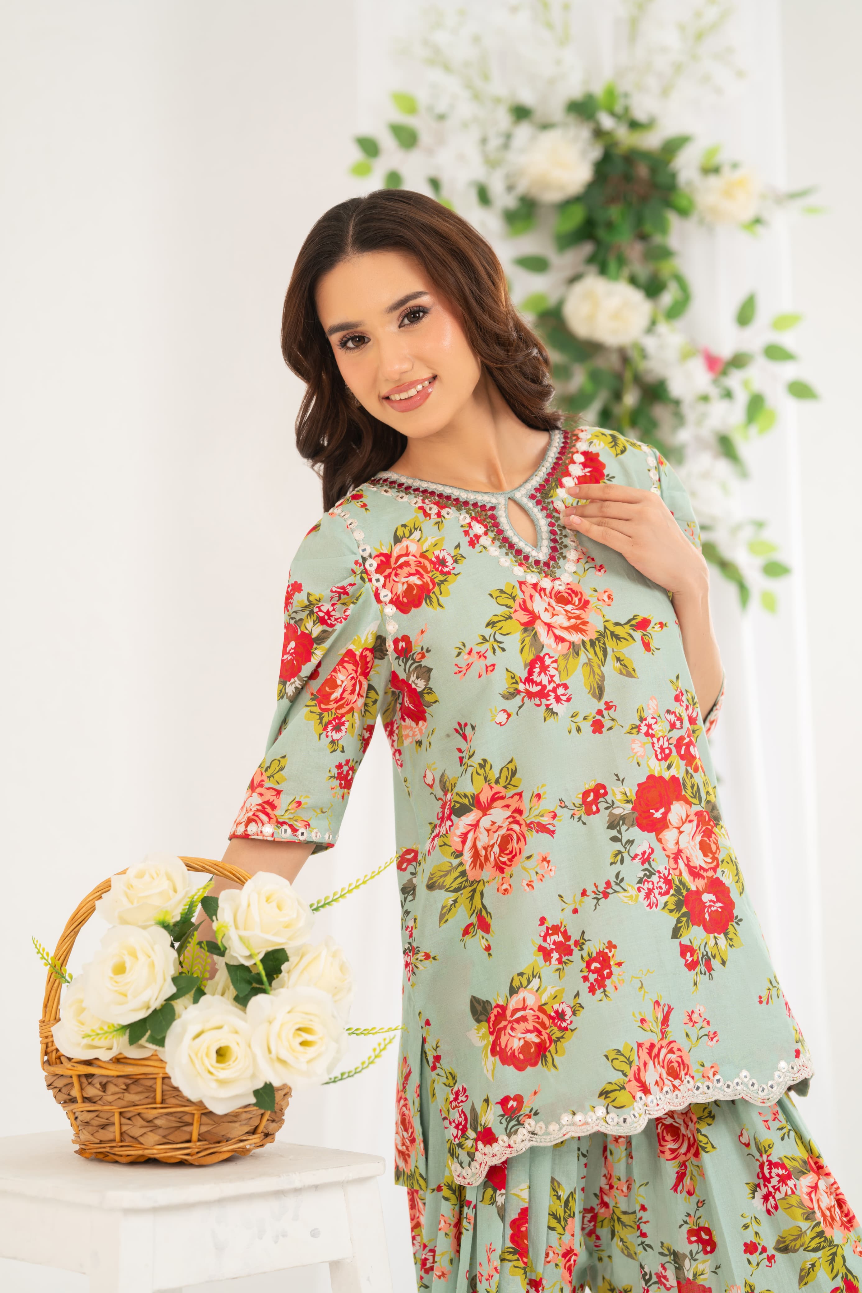 Nf-6846 Ferozi floral printed 2pc suit